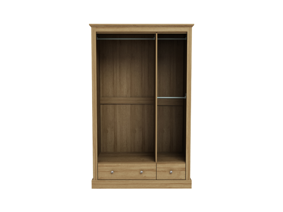 Devonshire-Three-Door-Wardrobe-Oak-with-Two-Drawer-1 Devonshire Three Door Wardrobe with Two Drawers - Image 1