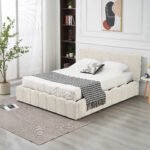 Moon Beige Chenille Storage Bed 140x190