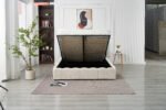 Moon Beige Chenille Storage Bed 140x190 - Image 2
