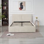 Olivia Beige Chenille Storage Bed 140x190 - Image 8