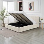 Moon Beige Chenille Storage Bed 180x200 - Image 4
