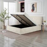 Olivia Beige Chenille Storage Bed 160x200