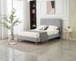 Square Grey Faux Leather Bed 160x200