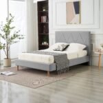 Square Grey Faux Leather Bed 160x200