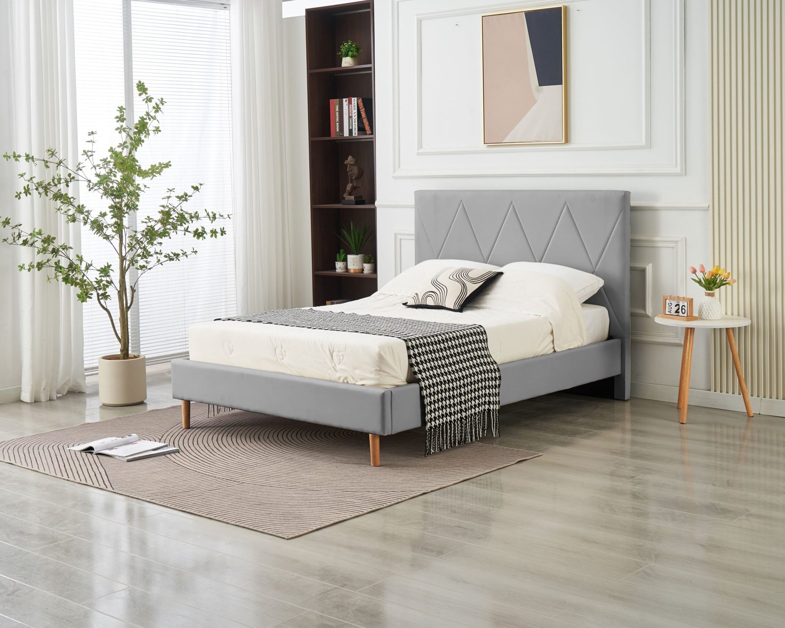 IMG_0933.JPG Square Grey Faux Leather Bed 160x200 - Image 1