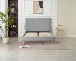 Square Grey Faux Leather Bed 160x200 - Image 3