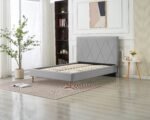 Square Grey Faux Leather Bed 160x200 - Image 4