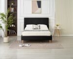 Square Black Faux Leather Bed 160x200