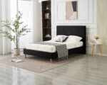 Square Black Faux Leather Bed 160x200 - Image 2