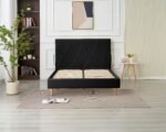 Square Black Faux Leather Bed 160x200 - Image 3