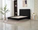 Square Black Faux Leather Bed 160x200 - Image 4