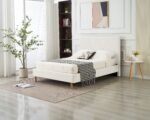 Square White Faux Leather Bed 160x200