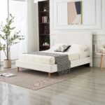 Square White Faux Leather Bed 160x200