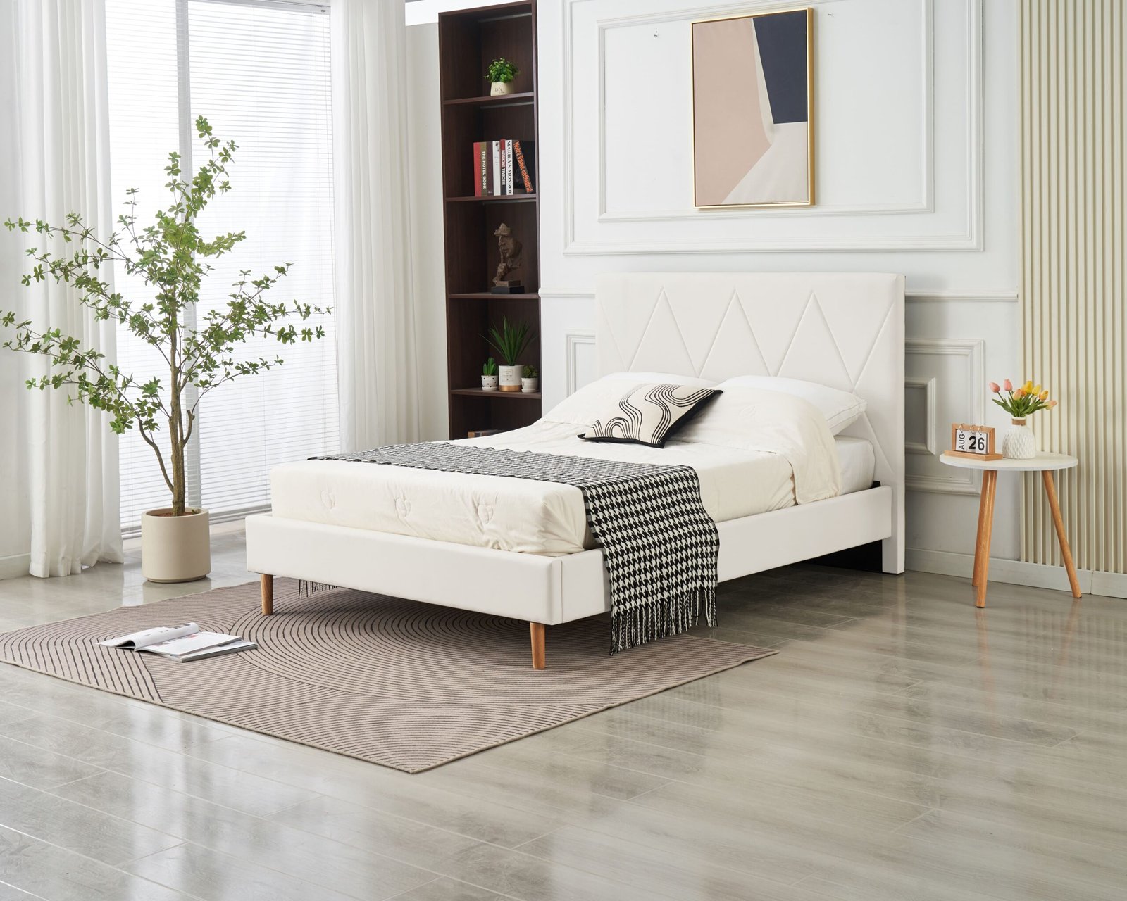 IMG_0943.JPG Square White Faux Leather Bed 160x200 - Image 1