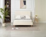 Square White Faux Leather Bed 160x200 - Image 2