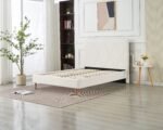 Square White Faux Leather Bed 160x200 - Image 3