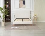 Square White Faux Leather Bed 160x200 - Image 4