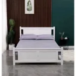Batna White Wooden Bed 140x190