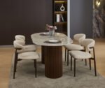 Lucile Beige Velvet Dining Chair Walnut Legs – Set of 4 - Image 3