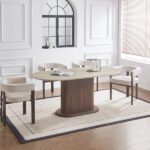 Loka Walnut Ceramic Travertin Oval Dining Table 180x90x75cm