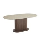 Loka Walnut Ceramic Travertin Oval Dining Table 180x90x75cm - Image 2