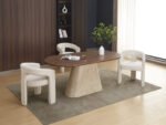 Ourlet Walnut Travertin Oval Dining Table 180x90x75cm