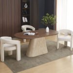 Ourlet Walnut Travertin Oval Dining Table 180x90x75cm