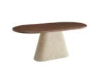 Ourlet Walnut Travertin Oval Dining Table 180x90x75cm - Image 2