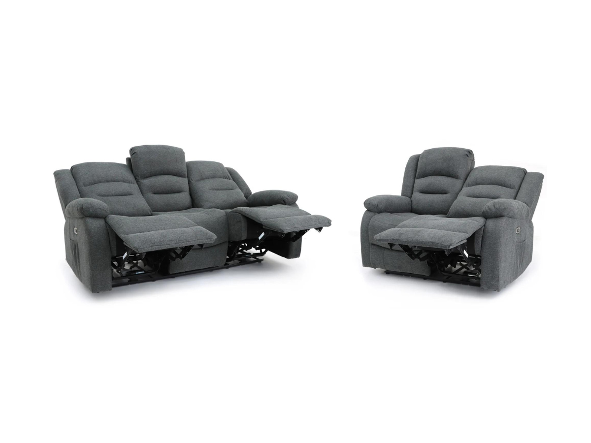 Napleselectricreclinersofa_3 Naples 3+2 Electric Recliner Sofas Grey Chenille Fabric - Image 1