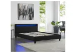 Black LED Bed With Slatted Base