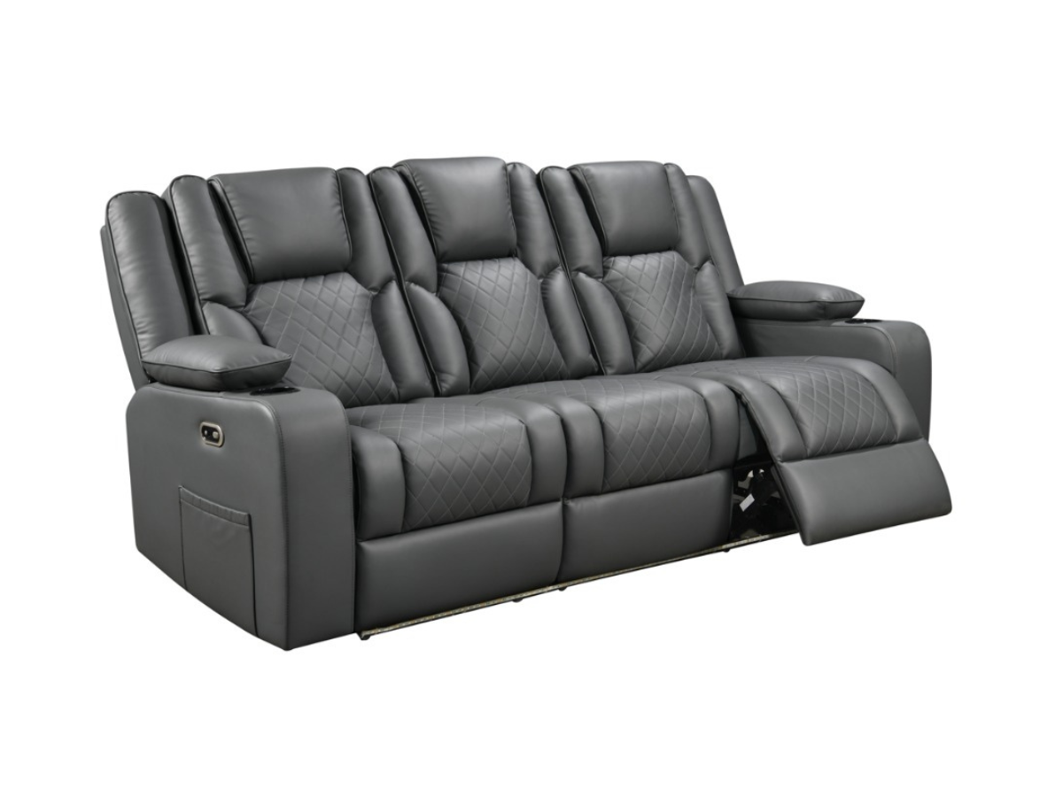 Orlando_Electric_Recliner_Sofa_Set_Black_Grey_Leather_4 Orlando Electric Recliner Sofa Set 3+2 Aire Leather - Image 1