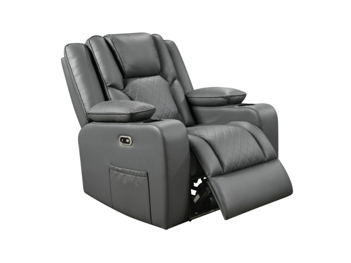 Orlando_Electric_Recliner_Sofa_Set_Black_Grey_Leather_6 Orlando Electric Recliner Armchair Aire Leather - Image 1
