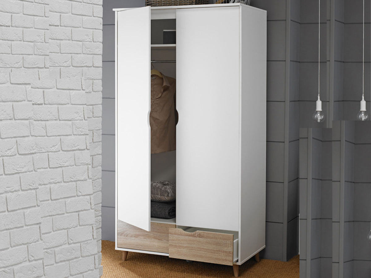 STOCKHOLM2DOORWARDROBEWHITE-OAK_2 Stockholm 2 Door Wardrobe White Oak - Image 1