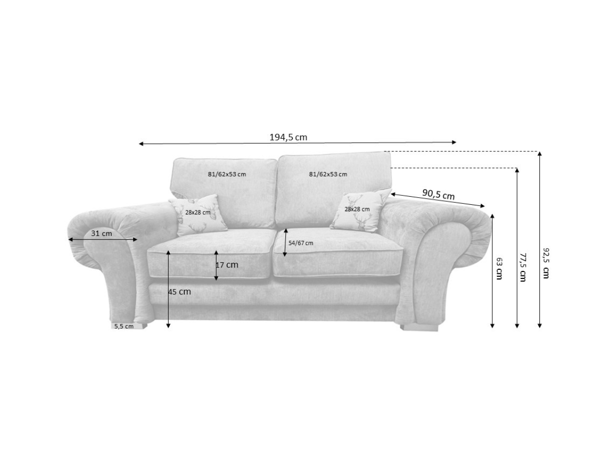Vegas_3_Seater_Diagram Vegas 3 Seater Sofa Grey Fabric - Image 1