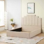 PIANO Storage Bed Frame Beige Velvet 160x200cm