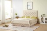 ROMA Storage Bed Frame Beige Velvet 160x200cm - Image 3